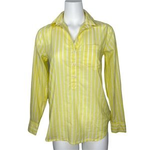 J.Crew 3/4 Button Front Pullover Shirt Stripe Cotton Top XS Yellow J Crew
